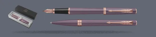 Zestaw Pióro wieczne + Długopis Parker Meridian Purple PGT | Stalówka F - 2247762_2247765