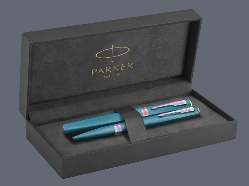 Zestaw Pióro wieczne + Długopis Parker Meridian Teal RBT + Premium Box | Stalówka F - 2247770_2247773