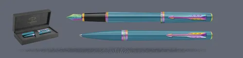 Zestaw Pióro wieczne + Długopis Parker Meridian Teal RBT + Premium Box | Stalówka F - 2247770_2247773