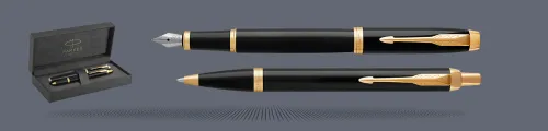 Zestaw Pióro wieczne + Długopis Parker IM Core Czarny GT + Premium Box | Stalówka M - 1931652_1931666