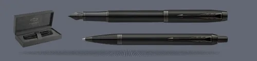 Zestaw Pióro wieczne + Długopis Parker IM Achromatic Black + Premium Box | Stalówka F - 2127741_2127618