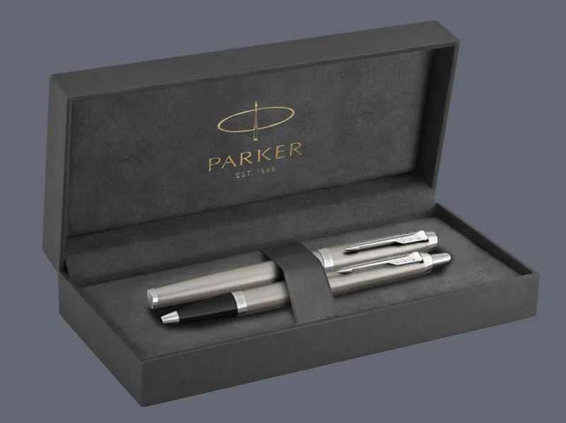 Zestaw Pióro wieczne + Długopis Parker IM Essential Stalowy CT + Box Premium | Stalówka M - 2143636_2143631