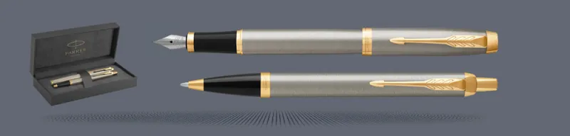 Zestaw Pióro wieczne + Długopis Parker IM Core Brushed Metal GT + Premium Box