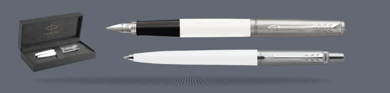 Zestaw Piśmienny Parker Pióro wieczne + Długopis Jotter Originals Biały CT + Box Premium