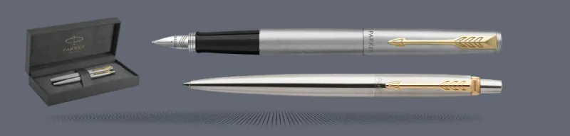 Zestaw Piśmienny Parker Pióro wieczne + Długopis Jotter Core Błyszcząca Stal GT + Premium Box
