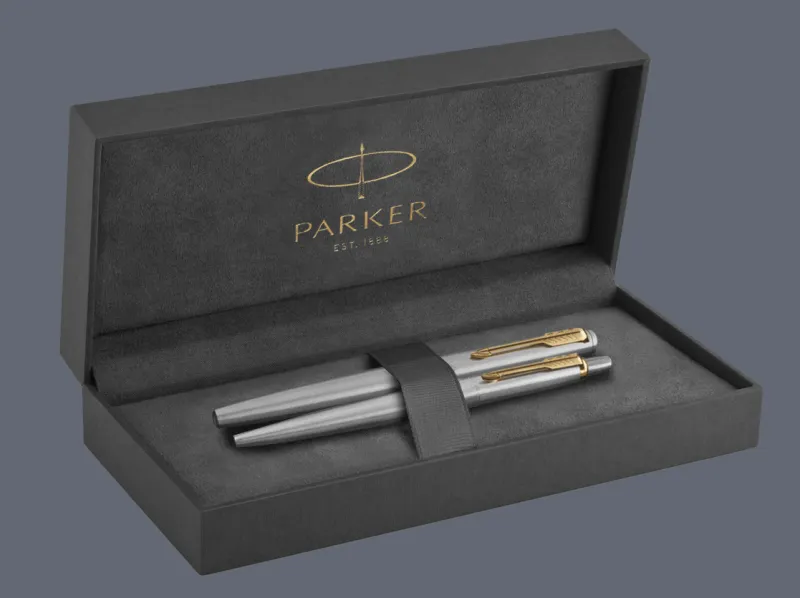 Zestaw Piśmienny Parker Pióro wieczne + Długopis Jotter Core Błyszcząca Stal GT + Premium Box