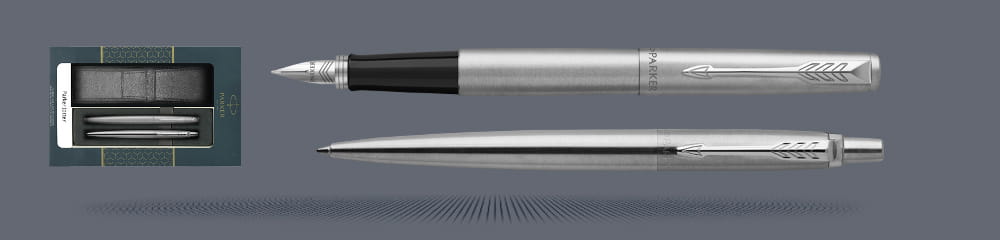 Zestaw Pióro wieczne + Długopis Jotter Core Błyszcząca Stal CT + Etui Kolor | Stalówka M