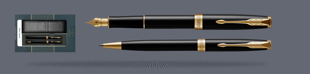 Zestaw Pióro wieczne + Długopis Parker Sonnet Core Czarny Lakier GT + Etui Kolor | Stalówka F - 1931494_1931497