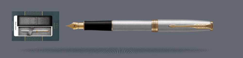 Zestaw Pióro wieczne Parker Sonnet Core Satynowa Stal GT + Etui Kolor | Stalówka F - 1931504
