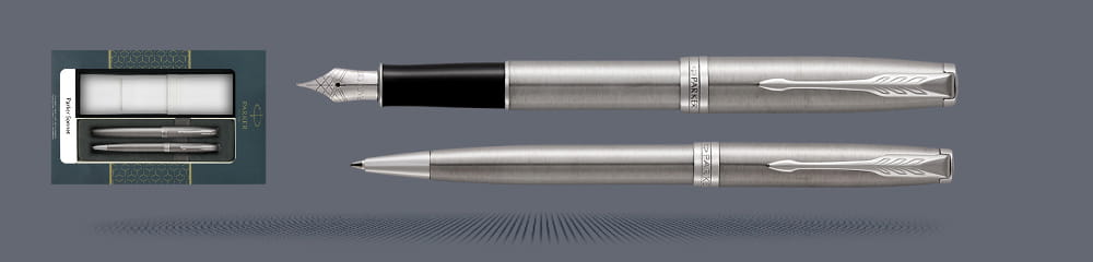 Zestaw Pióro wieczne + Długopis Parker Sonnet Core Satynowa Stal CT + Etui Kolor | Stalówka F - 1931509_1931512
