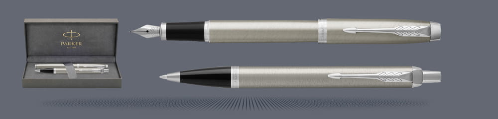 Zestaw Pióro wieczne + Długopis Parker IM Essential Stalowy CT + Box Premium | Stalówka F - 2143635_2143631