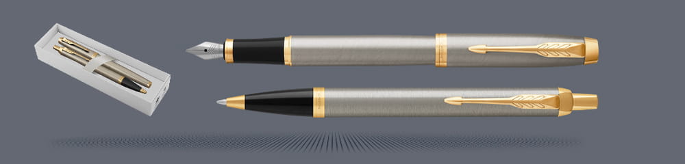 Zestaw Pióro wieczne + Długopis Parker IM Core Brushed Metal GT | Stalówka F - 1931649_1931670