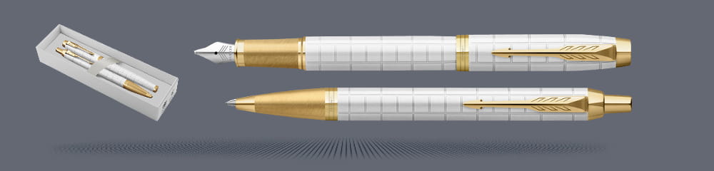 Zestaw Pióro wieczne + Długopis Parker IM Premium Royal Perłowy GT | Stalówka F - 2143649_2143643
