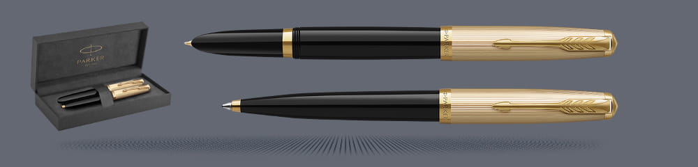 Zestaw Pióro wieczne + Długopis Parker 51 Deluxe Black GT | Stalówka F - 2123511_2123513