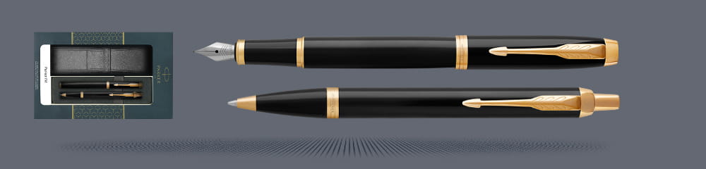 Zestaw Pióro wieczne + Długopis Parker IM Core Czarny GT + Etui Kolor | Stalówka M