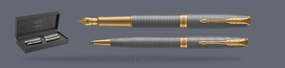 Zestaw Pióro wieczne + Długopis Parker Sonnet Premium Chiselled Silver GT | Stalówka F/18k - 1931489_1931492