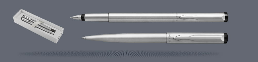 Zestaw piśmienny Pióro wieczne + Długopis Parker Vector Satynowa Stal 2017 | Stalówka M - 2026687_2025445