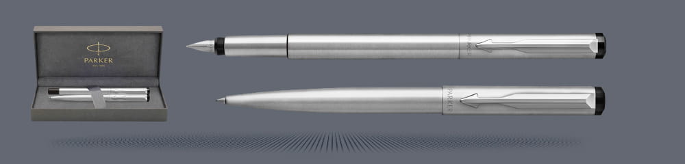 Zestaw piśmienny Pióro wieczne + Długopis Parker Vector Satynowa Stal 2017 + Premium Box | Stalówka M - 2026687_2025445