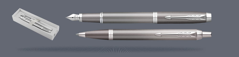 Zestaw Pióro wieczne + Długopis Parker IM Rituals Grey CT | Stalówka F - 2203896_2203898