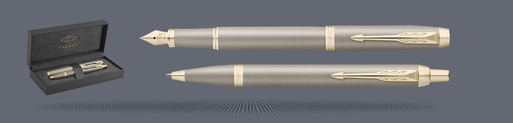 Zestaw Pióro wieczne + Długopis Parker IM Rituals  Sandstone PVD + Premium Box | Stalówka F - 2235418_2235420