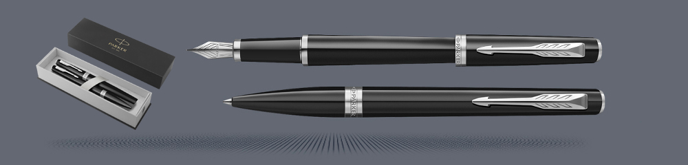 Zestaw Pióro wieczne + Długopis Parker Meridian Glossy Black CT | Stalówka F - 2231396_2231399