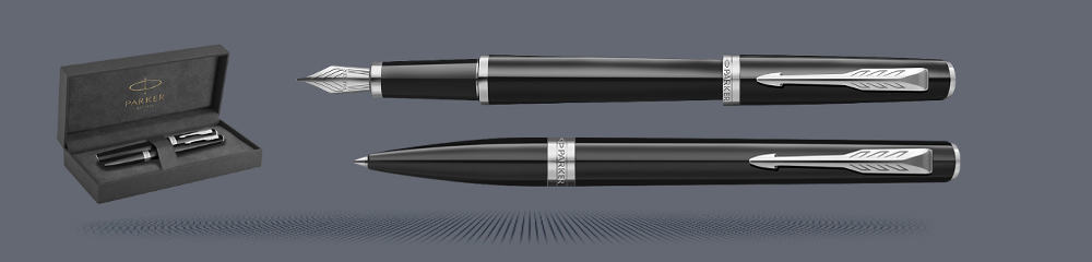 Zestaw Pióro wieczne + Długopis Parker Meridian Glossy Black CT + Premium Box | Stalówka F - 2231396_2231399