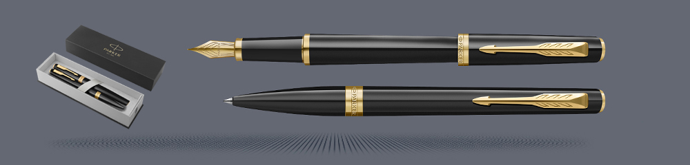 Zestaw Pióro wieczne + Długopis Parker Meridian Glossy Black GT | Stalówka F - 2231392_2231395