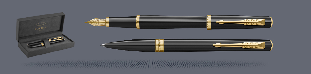 Zestaw Pióro wieczne + Długopis Parker Meridian Glossy Black GT + Premium Box | Stalówka F - 2231392_2231395
