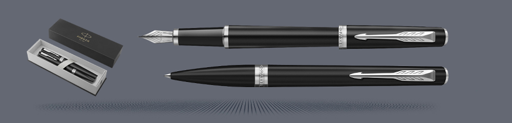 Zestaw Pióro wieczne + Długopis Parker Meridian Mate Black CT | Stalówka F - 2231404_2231407