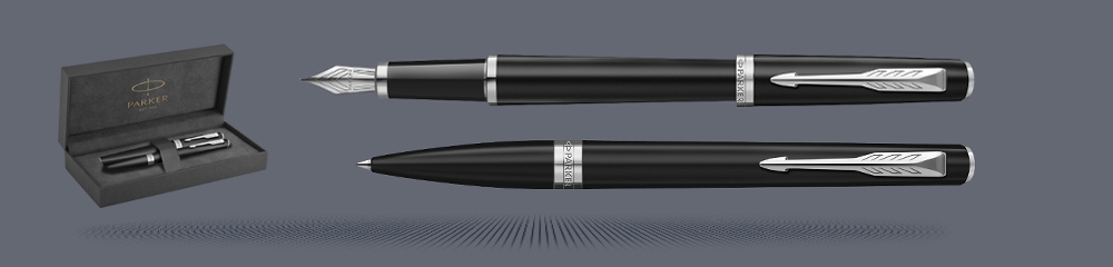 Zestaw Pióro wieczne + Długopis Parker Meridian Mate Black CT + Premium Box | Stalówka F - 2231404_2231407