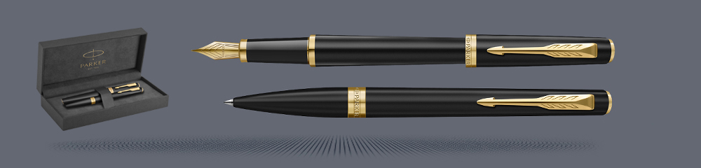 Zestaw Pióro wieczne + Długopis Parker Meridian Mate Black GT + Premium Box | Stalówka F - 2231396_2231399