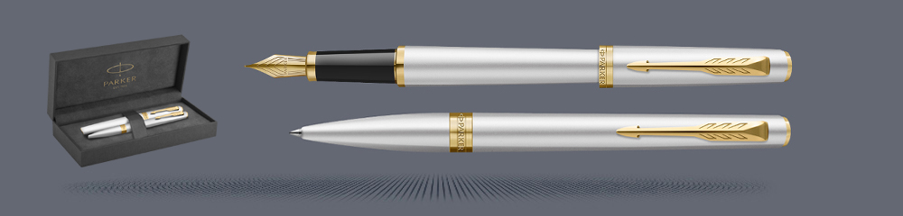 Zestaw Pióro wieczne + Długopis Parker Meridian Chrome GT + Premium Box | Stalówka F - 2231384_2231387