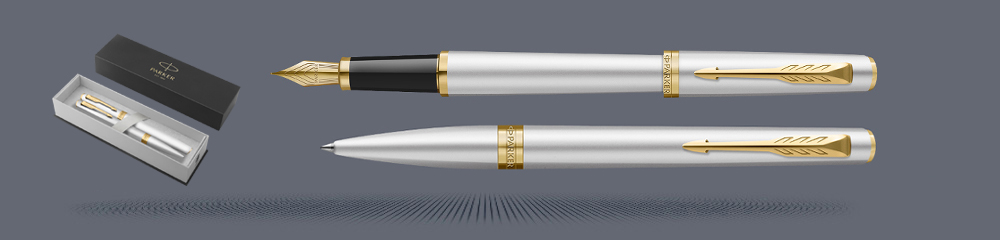 Zestaw Pióro wieczne + Długopis Parker Meridian Chrome GT | Stalówka F - 2231384_2231387