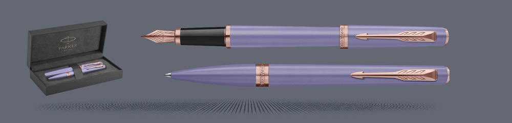 Zestaw Pióro wieczne + Długopis Parker Meridian Lilac PGT + Premium Box | Stalówka F - 2247766_2247769