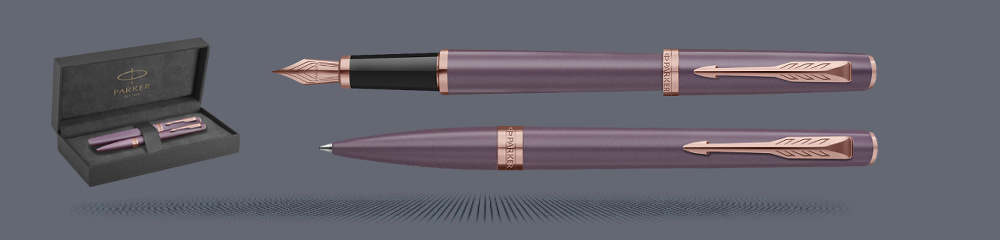 Zestaw Pióro wieczne + Długopis Parker Meridian Purple PGT + Premium Box | Stalówka F - 2247762_2247765